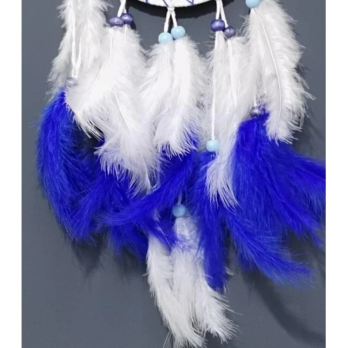 Nazar Boncuğu Desenli Bol Kuş Tüylü Beyaz Renk Dream Catcher El Yapımı Duvar Dekoru - 3