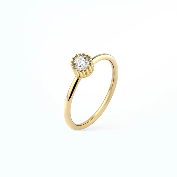 14 Ayar Altın Kaplama Yuvarlak Kesim Tektaş Gümüş Yüzük - RS00102 - 4