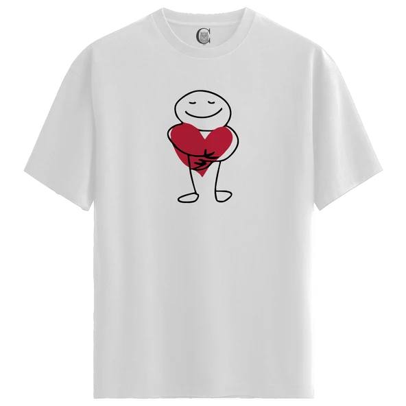 Heart Hug - %100 Pamuklu Kadın Beyaz Tişört - Premium Quality ürün görseli 1