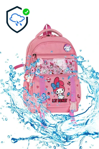 İlkokul Çantası 3'lü Set Pembe Renk 42*30 Cm Beslenme Çantası Kalem Kutusu Ortopedik Su İtici Kumaş - 3