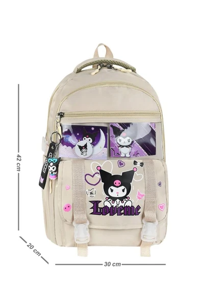 İlkokul Kız Çocuk Çantası 3'lü Set Kuromi Benzeri 42*30 Cm Beslenme Çantası Kalem Kutusu Ortopedik - 2