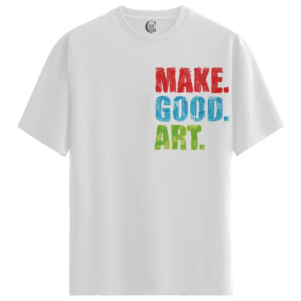Make Good Art - %100 Pamuklu Erkek Beyaz Tişört - Premium Quality - 1