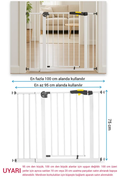 Wellgro Pro 95-100 cm Çocuk Güvenlik Kapısı, Merdiven Kapısı ve Korkuluk, Beyaz - 3