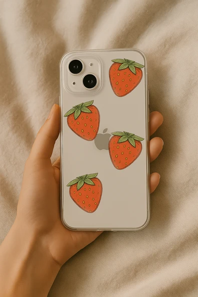 Apple iPhone 15 Pro Max Çilek Baskılı Şeffaf Silikon Kılıf ürün görseli 1