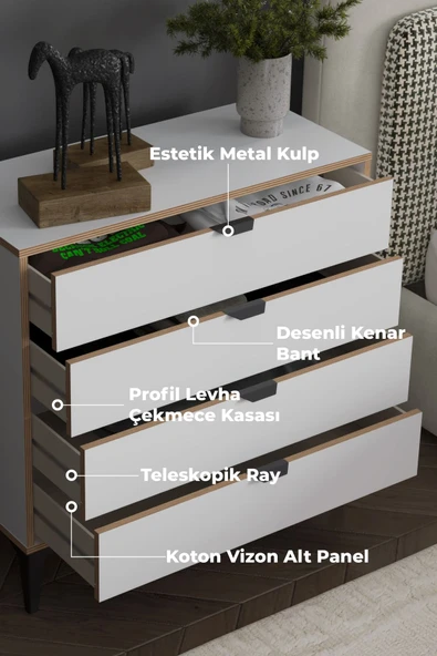 SARMOBİ Arden 4 Çekmeceli Şifonyer - 8
