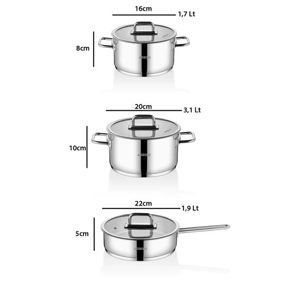 Nova 6 Parça Paslanmaz Çelik Cam Kapaklı Tencere Tava Seti - Resim 5