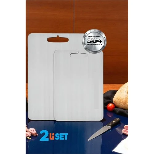 Kesim Tahtası - Profesyonel 304 Paslanmaz Çelik Doğrama Tahtası 2'li SET