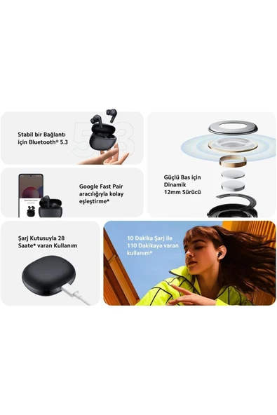 Xiaomi Redmi Buds 4 Active TWS Siyah Kulak İçi Bluetooth Kulaklık - 8