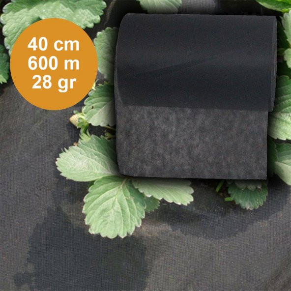 40cmX600M SİYAH TEKSTİL MULCH SİYAH AGRİL 28 GR TARIMSAL OT ÖRTÜSÜ ISI DON PERDESİ KARPUZ ÇİLEK ÖRTÜSÜ, SERA TOPRAK ÖRTÜSÜ ürün görseli 1