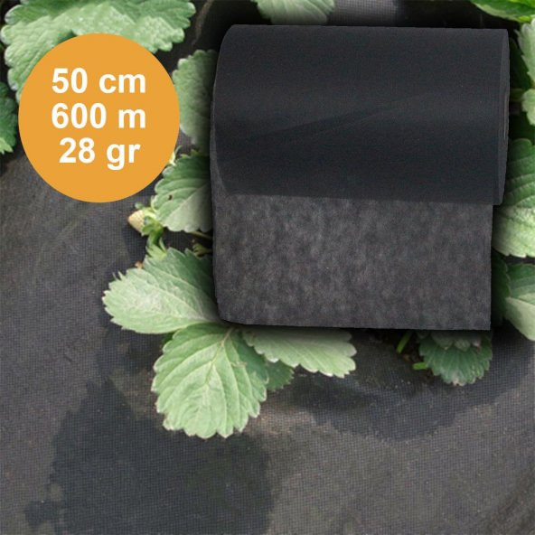 50cmX600M SİYAH TEKSTİL MULCH SİYAH AGRİL 28 GR TARIMSAL OT ÖRTÜSÜ ISI DON PERDESİ KARPUZ ÇİLEK ÖRTÜSÜ, SERA TOPRAK ÖRTÜSÜ ürün görseli 1