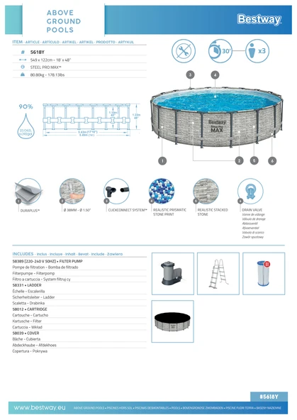 Bestway® 5618Y Steel Pro MAX™ Prefabrik Yer Üstü Çember Havuz Seti 5,49 m x 1,22 m - Resim 3