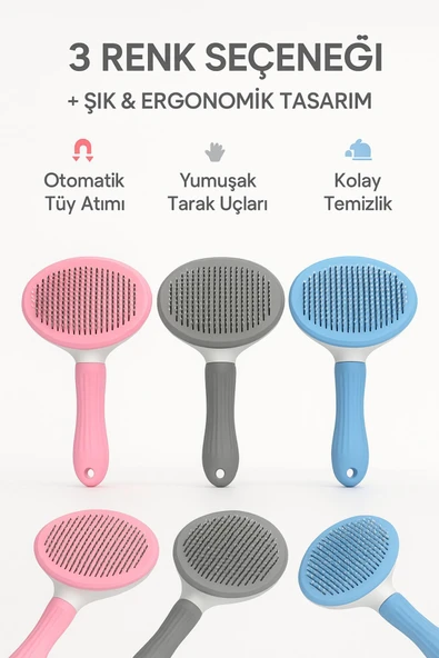 Otomatik Tüy Temizlemeli Kedi Köpek Tarağı – Konforlu Tarama İçin Ergonomik Fırça - 5