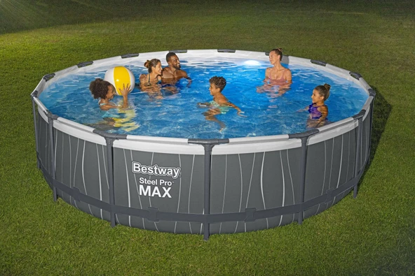 Bestway® 561GD Steel Pro MAX™ LED Işıklandırmalı Prefabrik Yer Üstü Çember Havuz Seti 4,57 m x 1,07 m