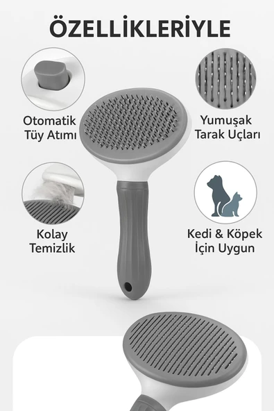 Otomatik Tüy Temizlemeli Kedi Köpek Tarağı – Konforlu Tarama İçin Ergonomik Fırça - 6