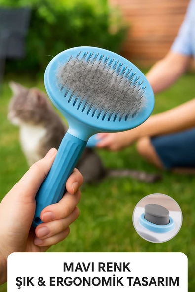 Otomatik Tüy Temizlemeli Kedi Köpek Tarağı – Konforlu Tarama İçin Ergonomik Fırça - 4