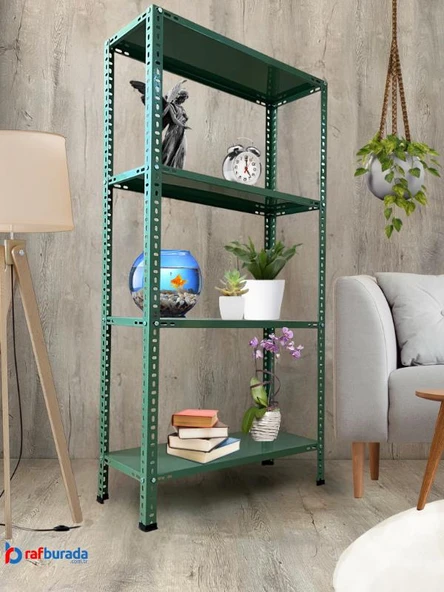 4 Katlı Renkli Çelik Raf, Depo Arşiv Kiler Rafı  Turuncu 31x75 cm 150 cm 0.70 mm