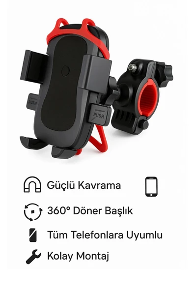 Lastikli 360° Dönebilen Bisiklet Telefon Tutucu – Tüm Modellerle Uyumlu, Gidon Montajlı - 6