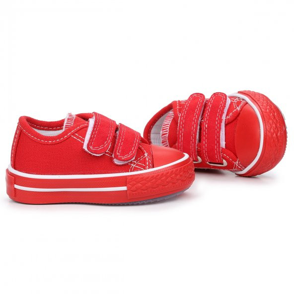 Kiko Kids Renkli Sargı Işıklı Kız/Erkek Çocuk Keten Spor Ayakkabı Alf 133 Kırmızı - Beyaz