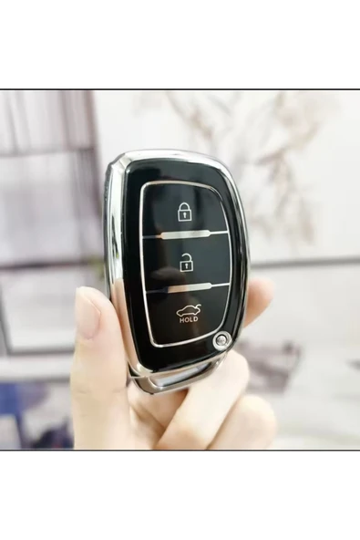 YıldızTuning Hyundai Tucson Sustasız Anahtar Kılıfı Siyah-Silver - 2