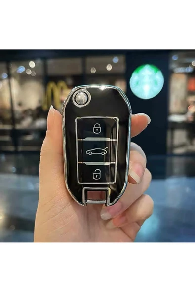 YıldızTuning Citroen C2 Siyah-Silver Sustalı Anahtar Kılıfı