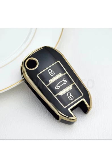 YıldızTuning Citroen C3 Siyah-Gold Sustalı Anahtar Kılıfı