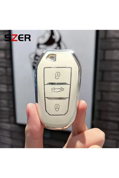 YıldızTuning Citroen C4X Sustasız Anahtar Kılıfı Beyaz-Gümüş