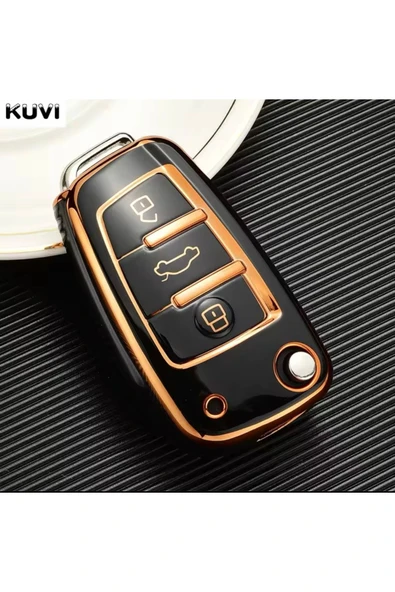 YıldızTuning Audi A3 8P 8L Siyah-Gold Anahtar Kılıfı