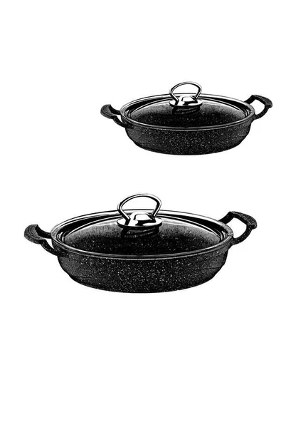 4 Parça, Biogranit, Döküm, Isıya Dayanıklı Cam Kapaklı, (18 - 22 Cm) Sahan Seti