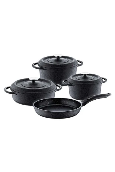Quartz Prıme - 7 Parça, Biogranit, Döküm, Tencere Seti Siyah Gövde, Platin Detay - 6