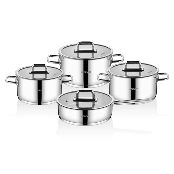 Nova 8 Parça Paslanmaz Çelik Cam Kapaklı Tencere Tava Seti - Resim 2