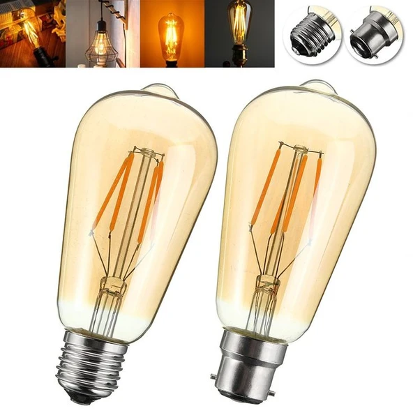 2 Adet 4 Watt Amber Işık Kaliteli Rustik Ampul, 300 Lümen, 4 Watt 25000K Amber Işık Led Rustik Ampul