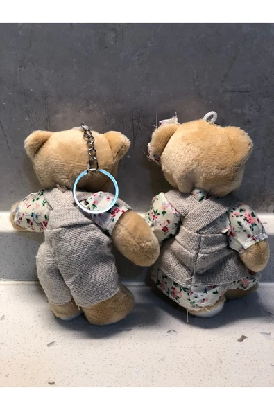 Sevimli Elbiseli Tulumlu Ayıcık Peluş Oyuncak Anahtarlık Uyku Arkadaşı Hediyelik 12 CM Sevgiliye Eşe - 2