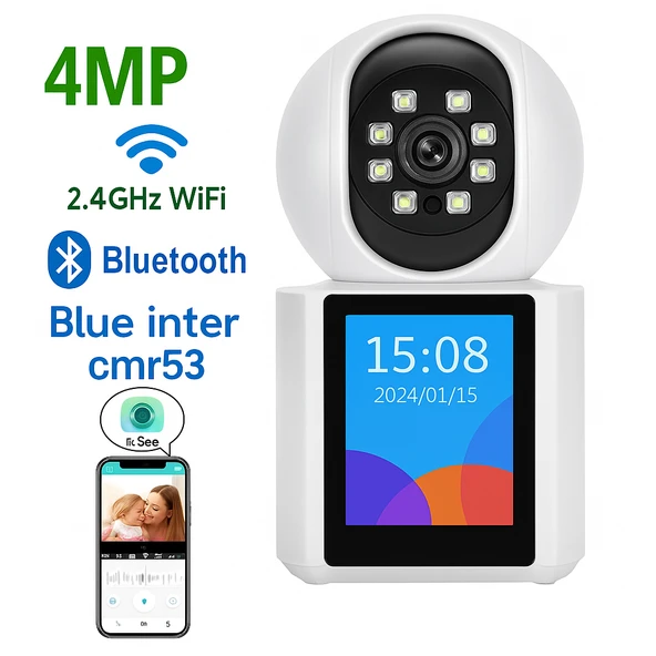 CMR53  Akıllı Ev Kamerası 2.4ghz Wifi, Mobil Uyumlu, LCD Ekranlı