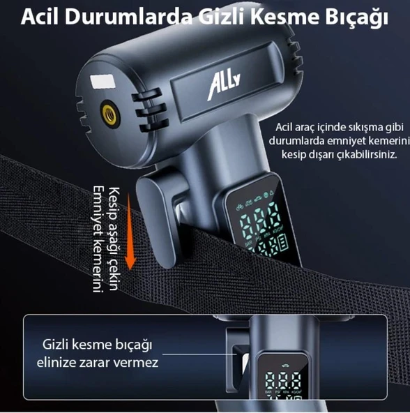 Ally ST-5530 Dijital Şarjlı Araç Lastik Hava Şişirme Pompası Power bank Penere kırıcı - Resim 7