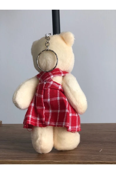 Sevimli Elbiseli Tulumlu Ayıcık Peluş Oyuncak Anahtarlık Uyku Arkadaşı Hediyelik 12 CM - 2