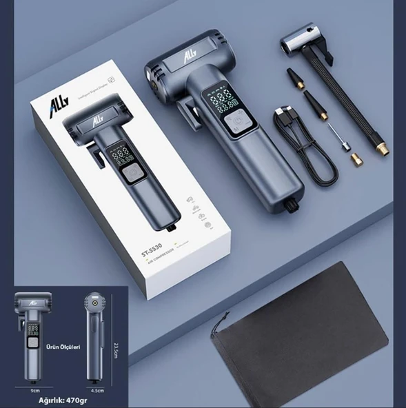 Ally ST-5530 Dijital Şarjlı Araç Lastik Hava Şişirme Pompası Power bank Penere kırıcı - Resim 9