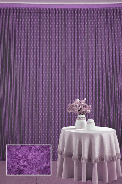 KÜÇÜK PUANLI MODEL MOR RENK HAZIR İP PERDE 300*270 cm - 1