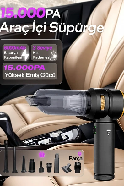 15000PA 3 Kademeli Şarjlı Güçlü Vakumlu Oto Süpürgesi Elektrik Süpürgesi - 2