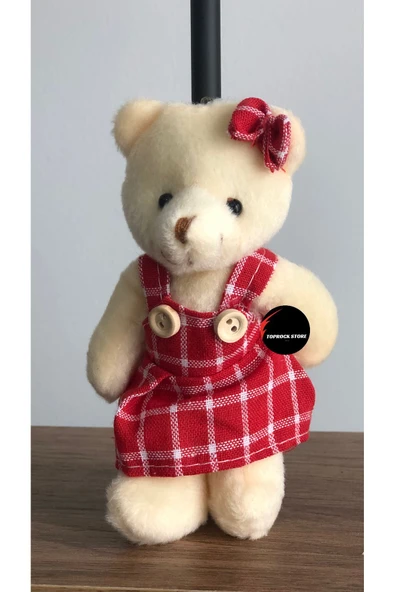 Sevimli Elbiseli Tulumlu Ayıcık Peluş Oyuncak Anahtarlık Uyku Arkadaşı Hediyelik 12 CM