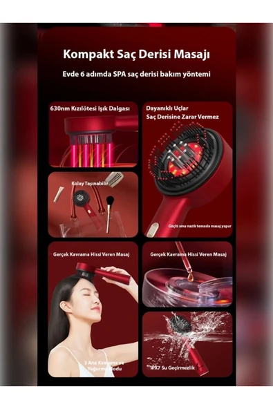 Şarjlı Ve Titreşimli Saç Masaj Tarağı Bakım Yağı Hazneli Fırça - Resim 2