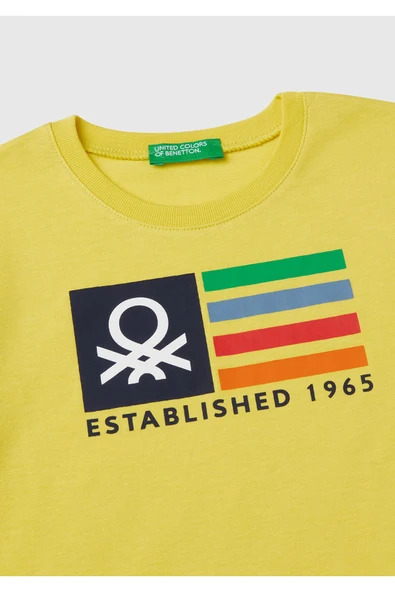 Erkek Çocuk Sarı Benetton Logo Baskılı T-Shirt - 3