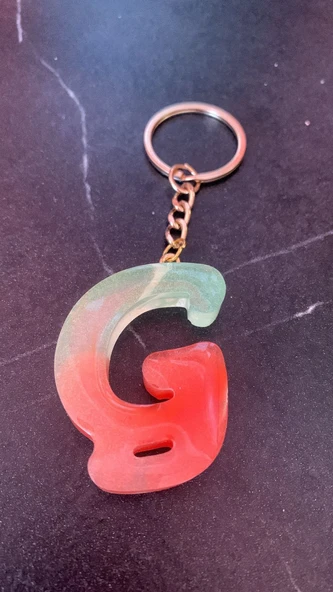 Rengarenk G Harf Şekilli Gold Aksesuarlı Anahtarlık Epoksi El Yapımı Hediyelik - Resim 2