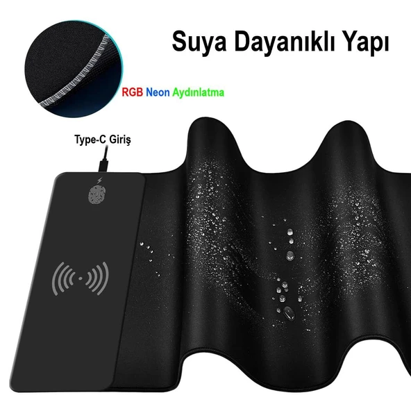 Ayt Powermaster PM-25115 XL RGB Gaming Mouse Pad Wireless Kablosuz Telefon Şarj Destekli 14 Modlu Kaymaz Su Geçirmez - 5