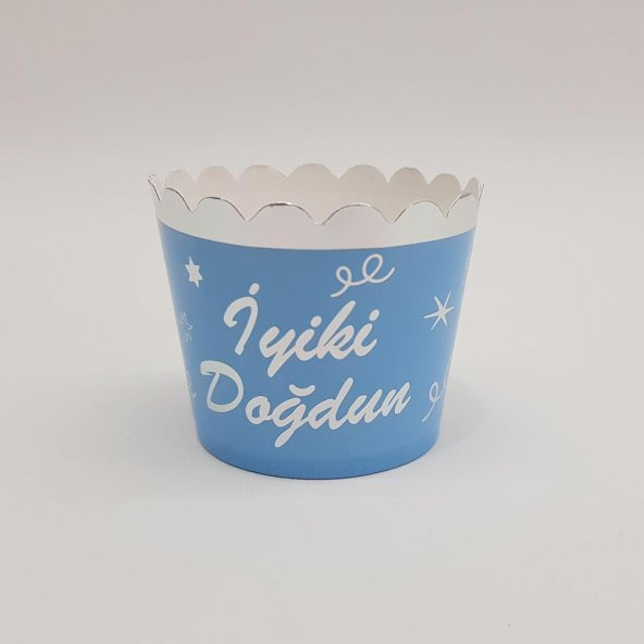 Mavi Üzeri Gümüş İyi Ki Doğdun Cupcake (Muffin) Kabı (12 Adet) - 2