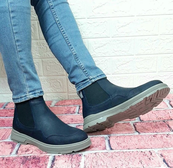 Voyager 5416 Lacivert Fermuarsız Hakiki Deri Ortapedik Erkek Bot - Resim 6