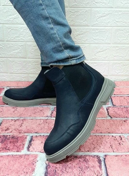 Voyager 5416 Lacivert Fermuarsız Hakiki Deri Ortapedik Erkek Bot - Resim 5