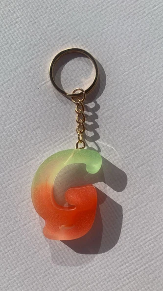 Rengarenk G Harf Şekilli Gold Aksesuarlı Anahtarlık Epoksi El Yapımı Hediyelik - Resim 7