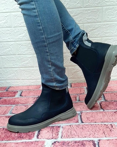 Voyager 5416 Lacivert Fermuarsız Hakiki Deri Ortapedik Erkek Bot - Resim 7