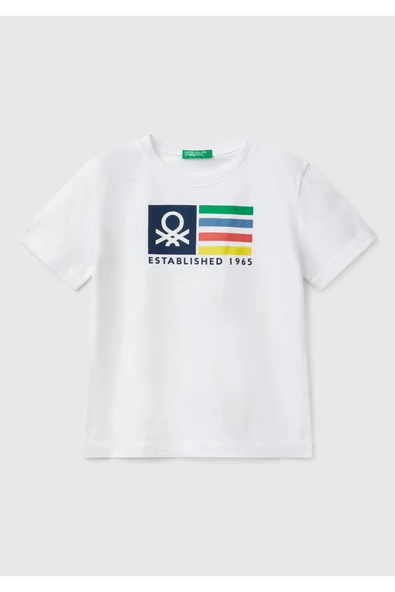 Erkek Çocuk Sarı Benetton Logo Baskılı T-Shirt - 4