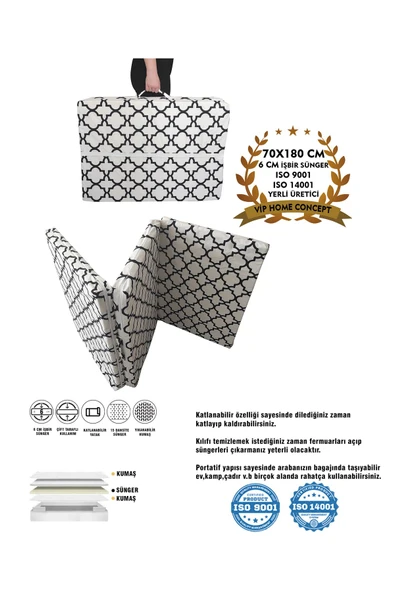 Vip Home Concept Market Ürünleri Katlanır Yatak Yer Yatağı Sünger Yatak (70x180x6cm)alaçatı Fermuarlı ürün görseli 1